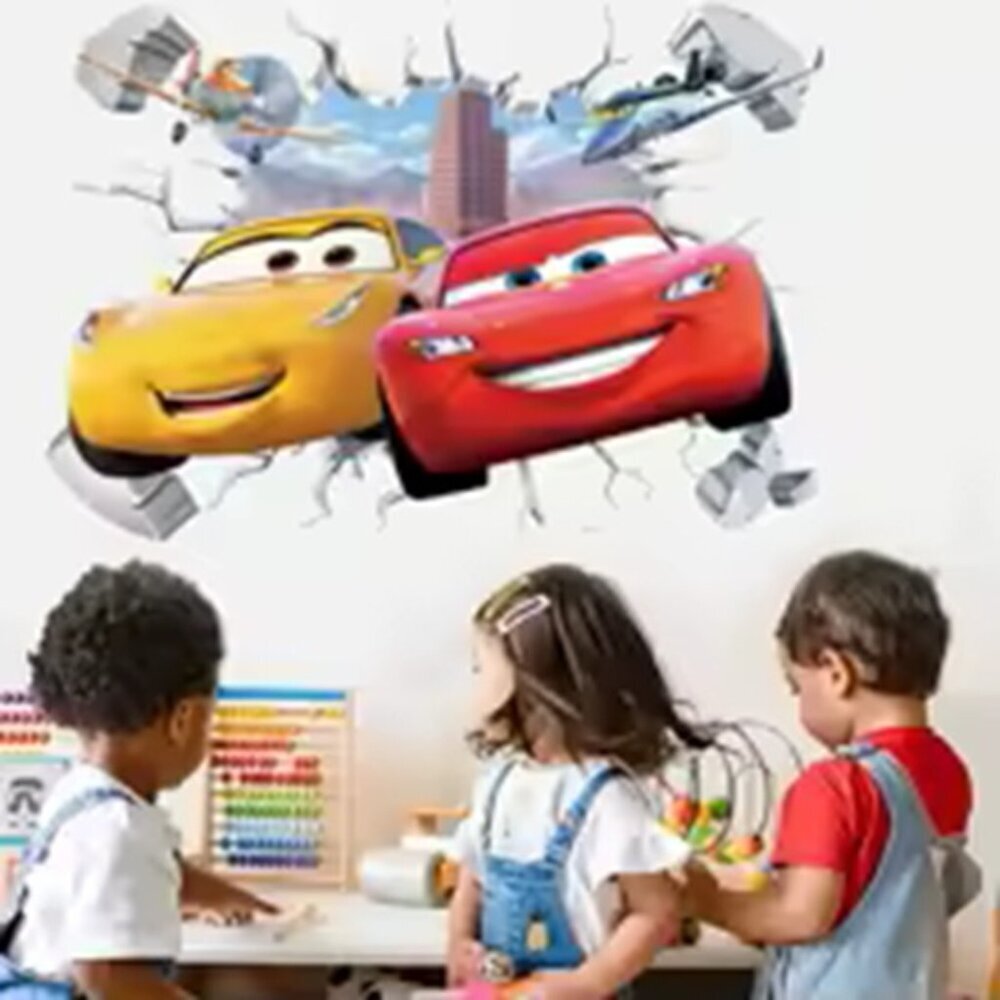 3D Broken wall Lightning McQueen & Cruz Ramirez Wall Sticker
